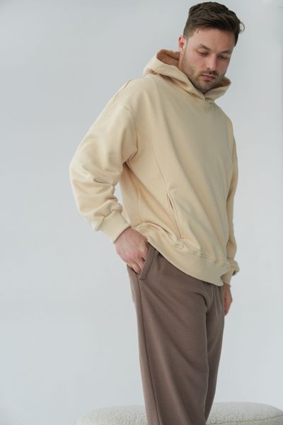 Спортивний костюм унісекс з капюшоном демісезонний оверсайз, трьохнитка, колір беж/шоколад tevi-7717 фото