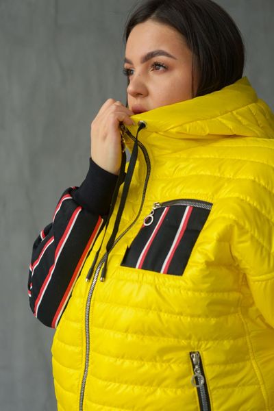 Женская весенняя куртка с капюшоном большого размера желтый р.44-62 tevi-5222 фото