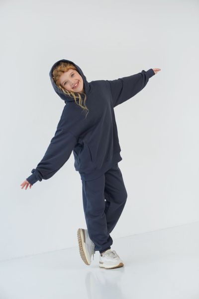 Спортивный детский костюм худи с капюшоном + джогеры оверсайз трехнить демисезонный Графит tevi-1530 фото