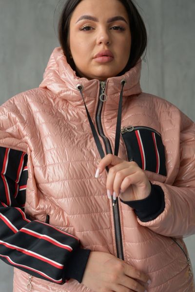 Жіноча весняна куртка з капюшоном великого розміру пудра р.44-62 tevi-5222 фото