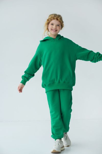 Спортивний дитячий костюм худі з капюшоном + джогери оверсайз трьохнитка демісезонний Зелений tevi-1530 фото