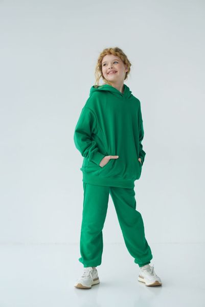 Спортивный детский костюм худи с капюшоном + джогеры оверсайз трехнить демисезонный Зеленый tevi-1530 фото