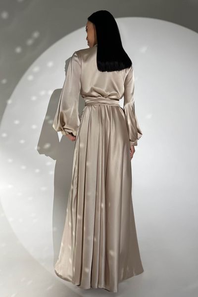 Неперевершена вечірня сукня максі на запах з ніжного шовку армані бежевий jf- Шик фото