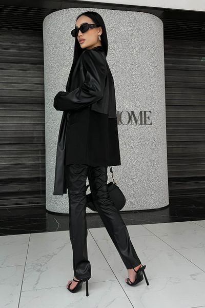 Жіночі штани з екошкіри, із завищеною талією, чорні jf- локсі фото