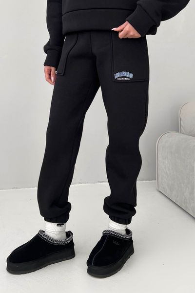 Жіночий теплий спортивний прогулянковий костюм оверсайз на флісі з капюшоном чорний jf-каліфорнія фото