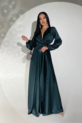 Неперевершена вечірня сукня максі на запах з ніжного шовку армані смарагдовий (ізумруд) jf- Шик фото