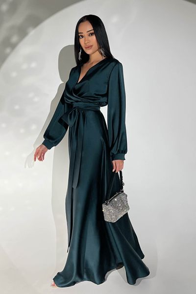 Непревзойденное вечернее платье макси на запах из нежного шелка армани изумрудный jf- Шик фото