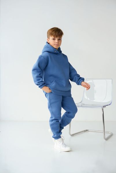 Дитячий теплий спортивний костюм на флісі унісекс колір джинс tevi-1520 фото