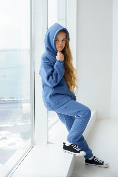 Детский теплый спортивный костюм на флисе унисекс цвет джинс tevi-1520 фото