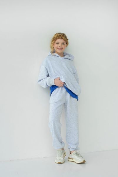 Спортивний дитячий костюм худі з капюшоном + джогери оверсайз трьохнитка демісезонний Сірий меланж tevi-1530 фото