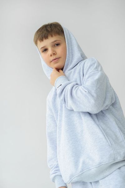 Спортивный детский костюм худи с капюшоном + джогеры оверсайз трехнить демисезонный Серый меланж tevi-1530 фото