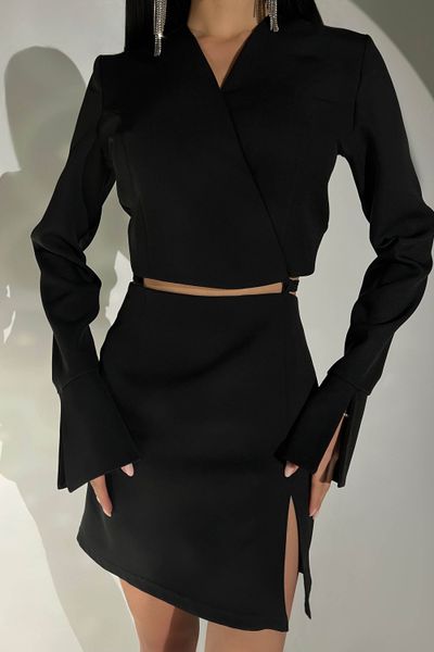 Необычное молодежное платье из костюмной ткани черного цвета jf- Клеменс фото