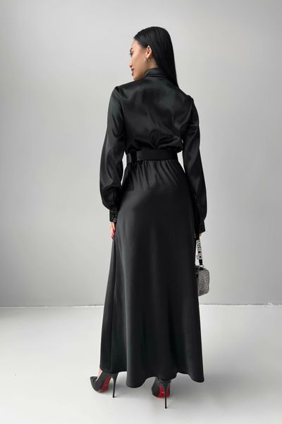 Вечірня сукня максі з поясом із атласу чорного кольору jf-юнона фото