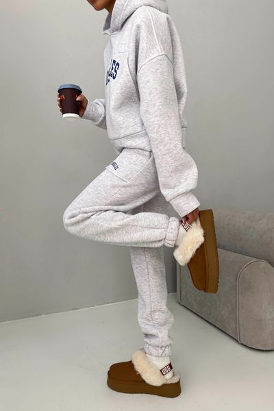 Жіночий теплий спортивний прогулянковий костюм оверсайз на флісі з капюшоном меланж jf-каліфорнія фото
