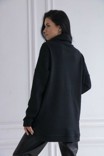 Женский теплый удлиненный свитер туника размер 42-56 черный rm-СВ 0122 фото