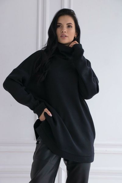 Женский теплый удлиненный свитер туника размер 42-56 черный rm-СВ 0122 фото