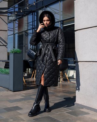 Удлиненное зимнее женское пальто черный jf-вентар фото