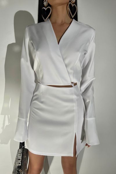 Незвичайне молодіжне плаття із костюмної тканини білого кольору jf- Клеменс фото