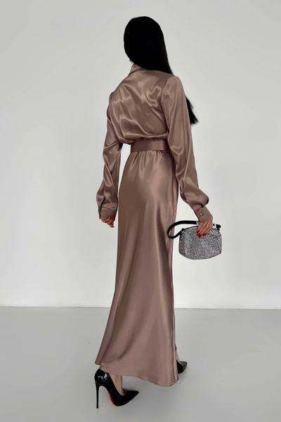 Вечірня сукня максі з поясом із атласу кольору мокко jf-юнона фото