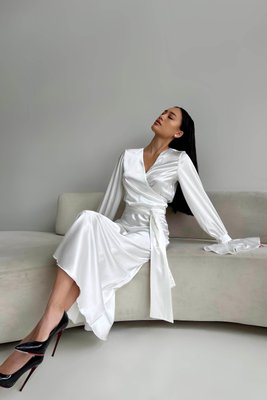 Нарядний жіночий костюм Блуза+Спідниця з атласу белого цвета jf-ліліан фото