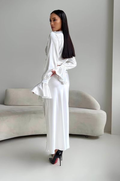Нарядний жіночий костюм Блуза+Спідниця з атласу белого цвета jf-ліліан фото