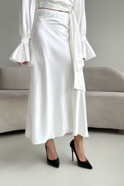 Нарядный женский костюм Блуза+Юбка из атласа білого кольору jf-ліліан фото