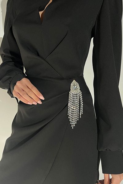 Стильное вечернее платье мини из костюмной ткани черного цвета jf- Дайон фото