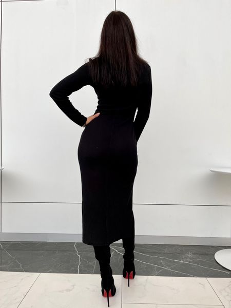 Жіноче довге облягаюче трикотажне плаття міді з розрізом Саяна чорний jf-Саяна фото