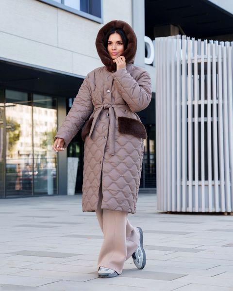 Подовжене зимове жіноче пальто мокко jf-вентар фото