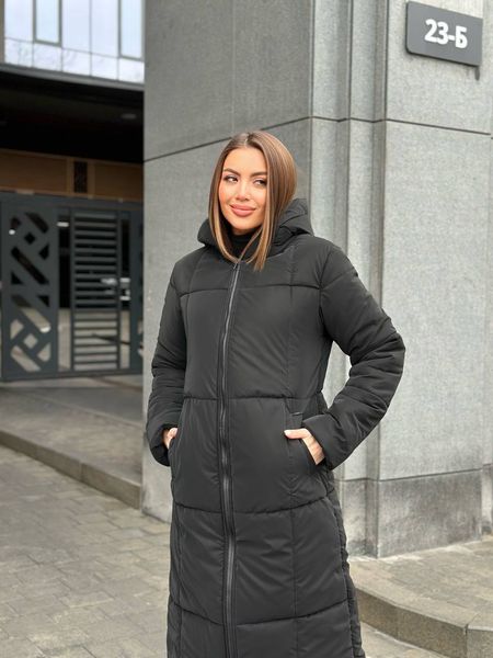 Женское зимнее пальто с капюшоном черного цвета MiD-140 фото