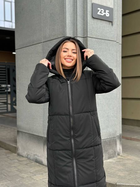 Жіноче зимове пальто з капюшоном чорного кольору MiD-140 фото