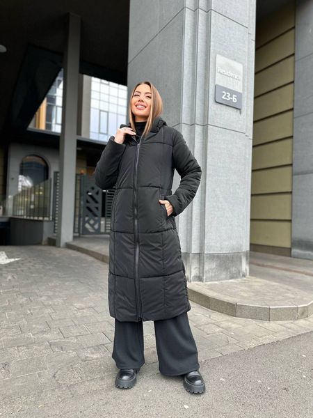 Жіноче зимове пальто з капюшоном чорного кольору MiD-140 фото