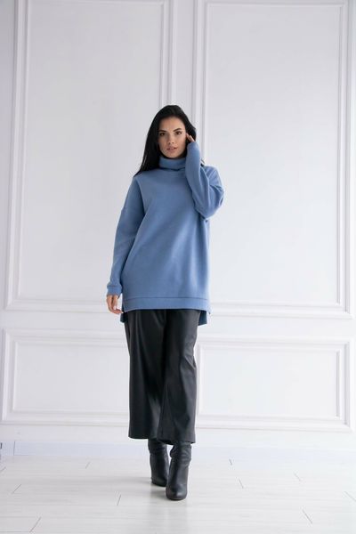 Женский теплый удлиненный свитер туника размер 42-56 голубой rm-СВ 0122 фото