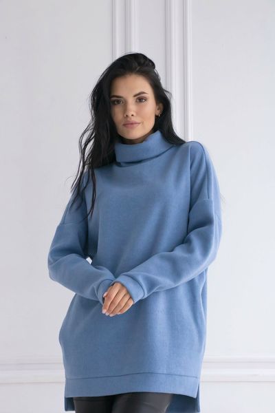 Женский теплый удлиненный свитер туника размер 42-56 голубой rm-СВ 0122 фото