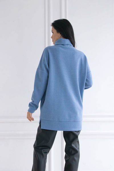 Жіночний теплий подовжений светр туніка розмір 42-56 блакитний rm-СВ 0122 фото