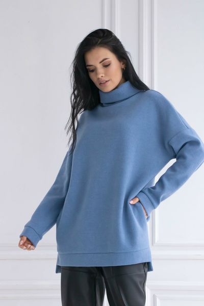 Жіночний теплий подовжений светр туніка розмір 42-56 блакитний rm-СВ 0122 фото