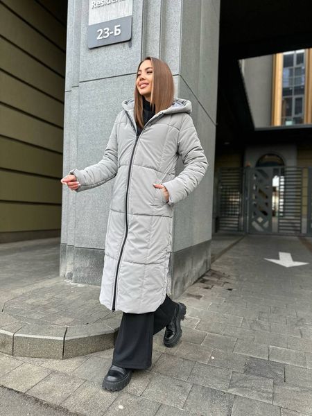 Женское зимнее пальто с капюшоном серого цвета MiD-140 фото