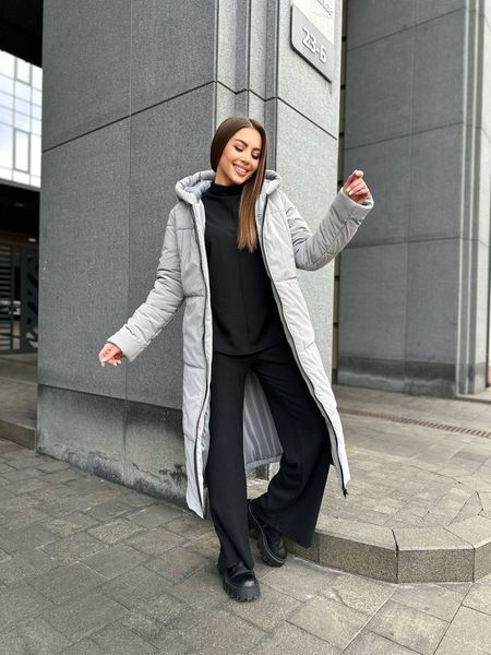 Жіноче зимове пальто з капюшоном сірого кольору MiD-140 фото