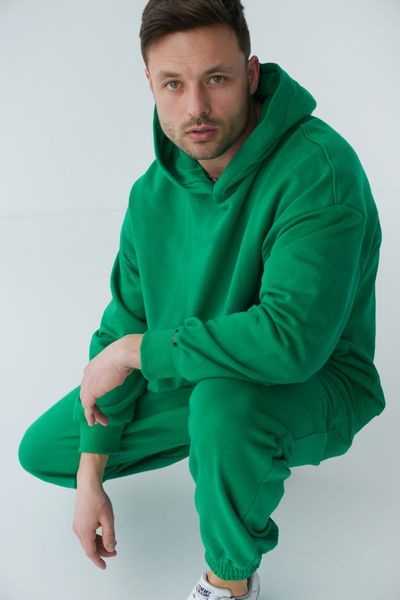 Спортивний костюм унісекс з капюшоном демісезонний оверсайз, трьохнитка, колір зелений tevi-7717 фото