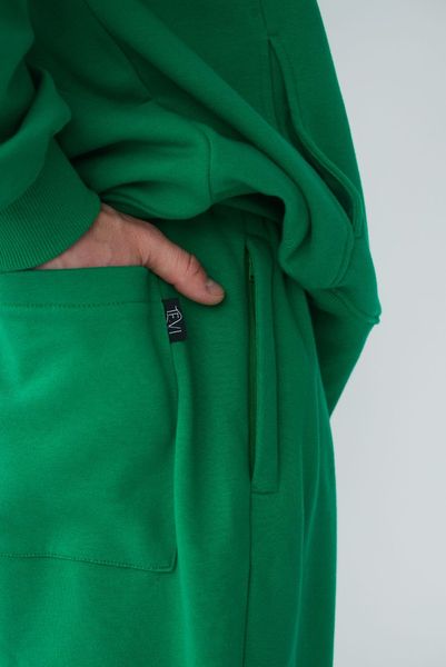 Спортивний костюм унісекс з капюшоном демісезонний оверсайз, трьохнитка, колір зелений tevi-7717 фото