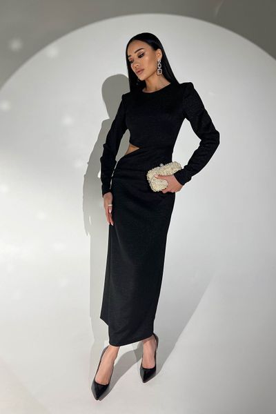 Вечірня сукня максі з високим фігурним вирізом збоку чорний jf- Авелін фото