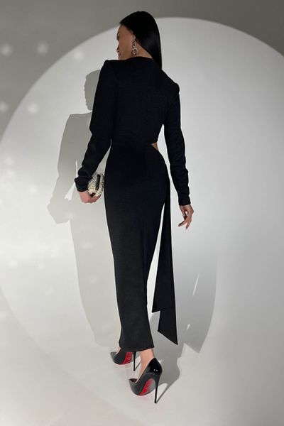 Вечернее платье макси с высоким фигурным вырезом сбоку черный jf- Авелін фото