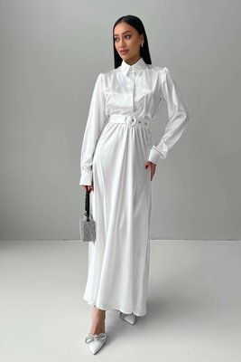 Вечірня сукня максі з поясом із атласу білого кольору jf-юнона фото