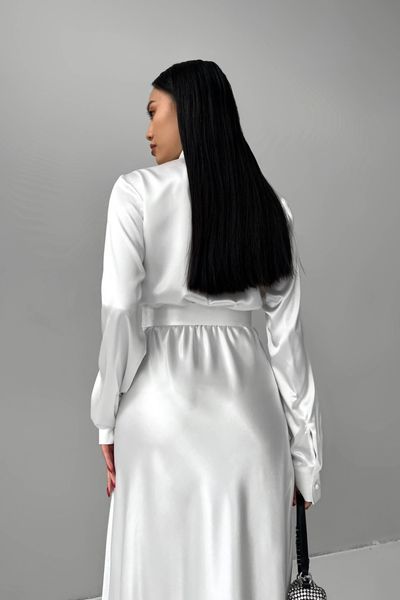 Вечернее платье макси с поясом из атласа белого цвета jf-юнона фото