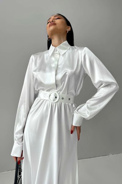 Вечірня сукня максі з поясом із атласу білого кольору jf-юнона фото