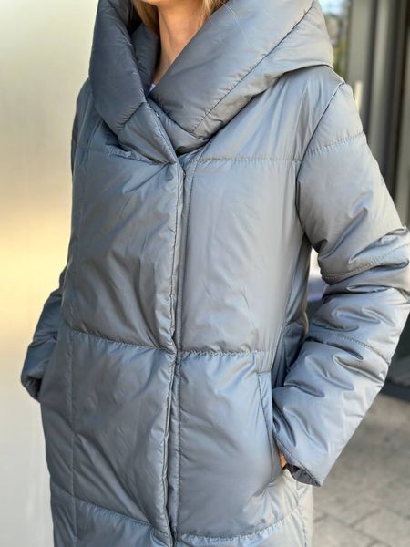 Зимове жіноче пальто з капюшоном із плащової тканини графіт MiD-127 фото