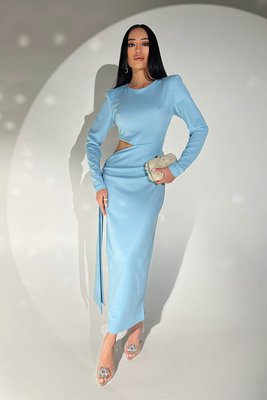 Вечірня сукня максі з високим фігурним вирізом збоку блакитний jf- Авелін фото