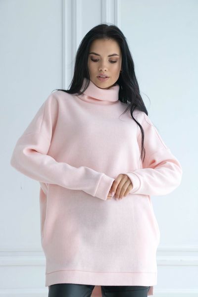 Женский теплый удлиненный свитер туника размер 42-56 розовый rm-СВ 0122 фото