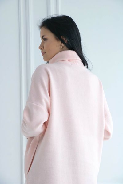 Женский теплый удлиненный свитер туника размер 42-56 розовый rm-СВ 0122 фото