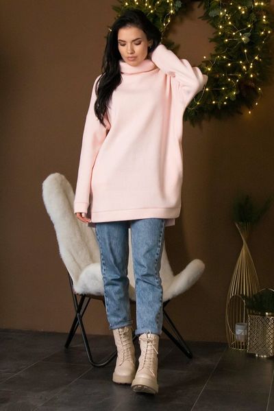 Жіночний теплий подовжений светр туніка розмір 42-56 рожевий rm-СВ 0122 фото